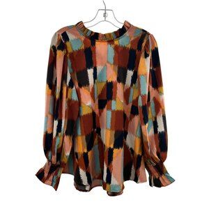 JODIFL Women's Mock Neck Long Sleeve Top Multicolor Keyhole Size Small